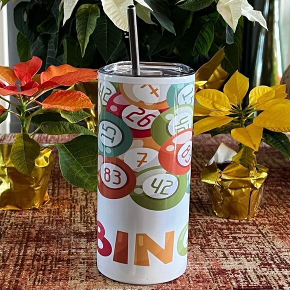 Colorful Bingo Tumbler with Stainless Steel Straw NWOT - Picture 1 of 3